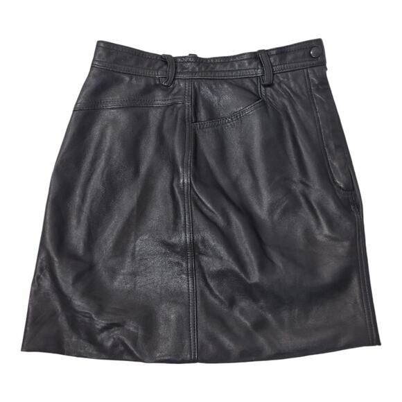 VAKKO Upcycled Black Leather Mini Skirt Sz 10 High Waist Jean Style Vintage Y2K - Picture 7 of 11
